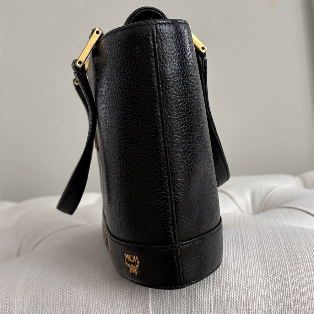 MCM Black Leather Top-Handle Satchel with Gold Hardware - Picture 3 of 13